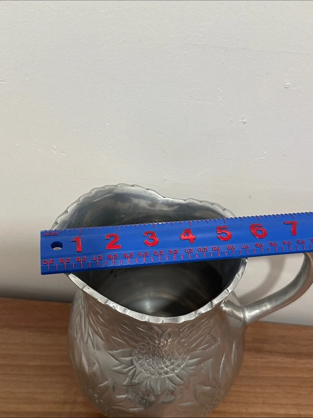 Embossed Sunflower Pitcher - Silver Metal Decorative Vase